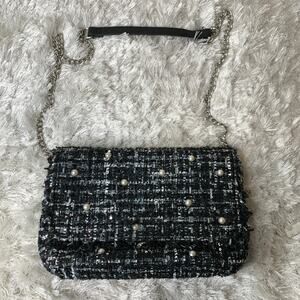 Vintage Black Boucle Pearl Embellished Shoulder Bag